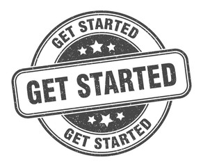 get started stamp. get started round grunge sign. label