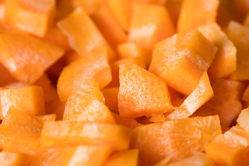 Chopped fresh orange carrots ready to eat, close up