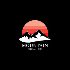 Mountain sun logo design concept template vector