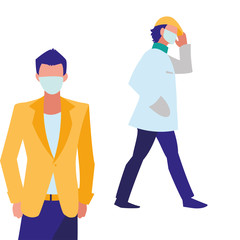 men in the city wearing face mask