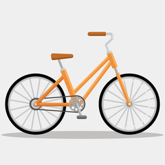 Orange bicycle cartoon flat vector illustration.