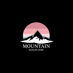 Mountain sun logo design concept template vector