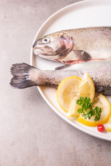 Fresh trout fish with lemon parsley cranberries