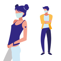 couple in the city wearing face mask