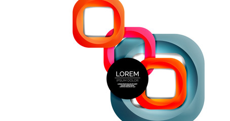 Square geometric vector abstract background, dynamic modern minimal template. Multicolored square shapes with round corners overlapping each other