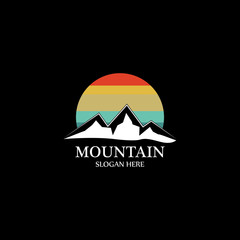 Mountain sun logo design concept template vector