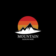 Mountain sun logo design concept template vector