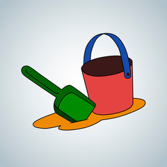 Obraz premium Children's bucket, shovel and sand. Vector illustration