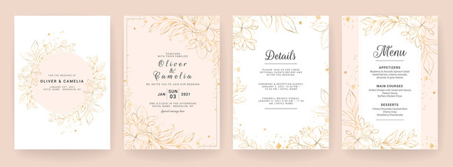 Fototapeta na wymiar Wedding invitation card template set with line art floral decoration. Abstract background save the date, invitation, greeting card, multi-purpose vector
