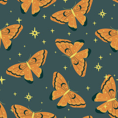 seamless vector pattern. butterfly, flower, star. magic vintage illustration
