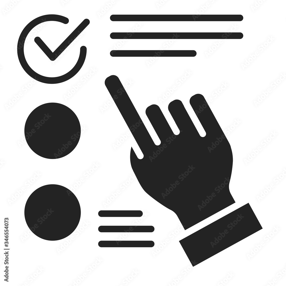 Poster approved choice on checklist black glyph icon. make right decision concept. sign for web page, mobil