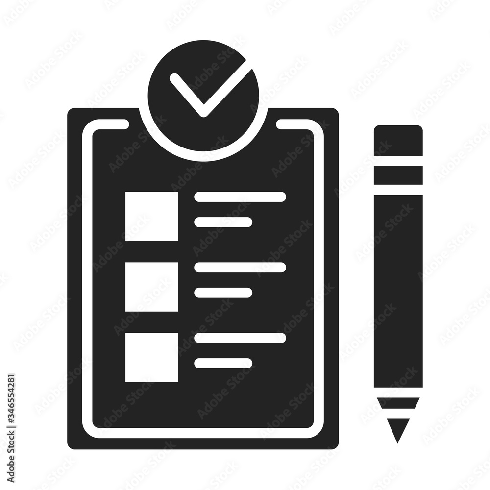 Poster approved checklist black glyph icon. check mark list, office organization briefings or questionnaire