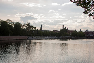 lake, water, sky, river, landscape, sunset, nature, blue, cloud, reflection, sunrise, pond, clouds, tree, sun, panorama, trees, park, summer, beautiful, calm, dusk, forest, bridge, morning,wroclaw,pol