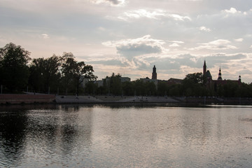 lake, water, sky, river, landscape, sunset, nature, blue, cloud, reflection, sunrise, pond, clouds, tree, sun, panorama, trees, park, summer, beautiful, calm, dusk, forest, bridge, morning,wroclaw,pol