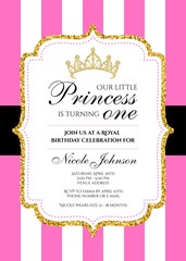 First Birthday Royal Celebration Printable Invitation Vector Card