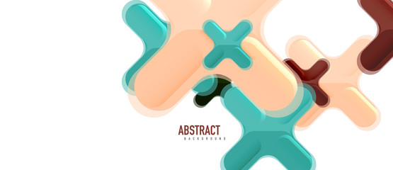 Glossy multicolored plastic style cross composition, x shape design, techno geometric modern abstract background. Trendy abstract layout template