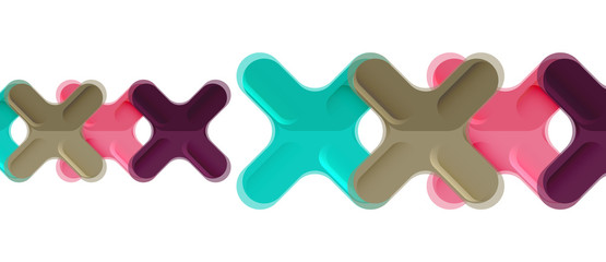 Glossy multicolored plastic style cross composition, x shape design, techno geometric modern abstract background. Trendy abstract layout template