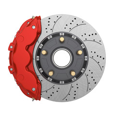 Car Brake Disc and Red Caliper Isolated