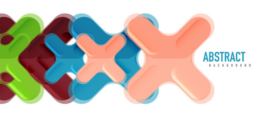 Glossy multicolored plastic style cross composition, x shape design, techno geometric modern abstract background. Trendy abstract layout template