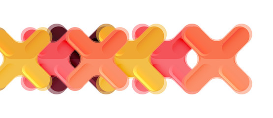 Glossy multicolored plastic style cross composition, x shape design, techno geometric modern abstract background. Trendy abstract layout template