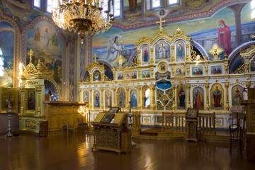 Fototapeta na wymiar Interior of Cathedral of the Protection of the Blessed Virgin of Pokrovsky Monastery in Kyiv, Ukraine
