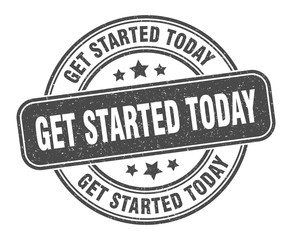 get started today stamp. get started today label. round grunge sign