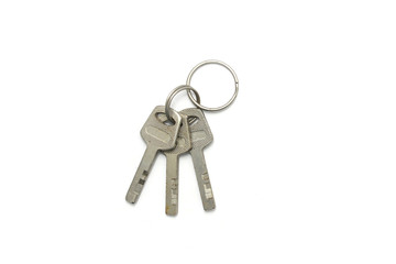 Key ring and key door isolated on white background.