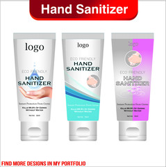 Hand sanitizer tube with text on label. Packaging design. Advertising of hand sanitizer. Hand disinfectant. Personal hygiene. 3d Illustration