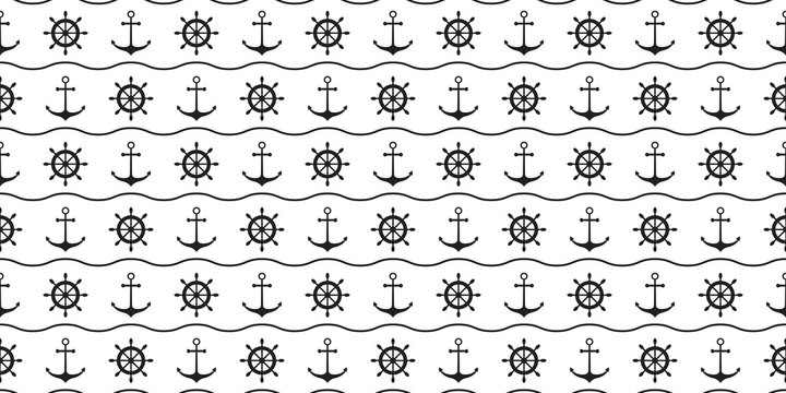 Nautical minimalistic seamless pattern with anchors and ship wheels