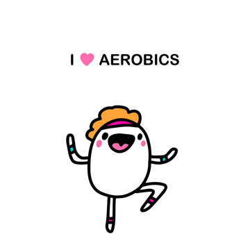 I love aerobics hand drawn vector illustration in cartoon comic style sportive woman jumping