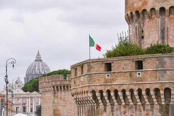 Sant Angelo catle and Saint Peter dome in Rome Italy