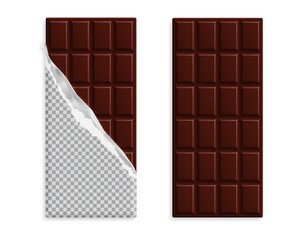 Black chocolate bars in wrapper and without set