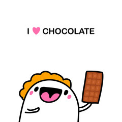 I love chocolate hand drawn vector illustration in cartoon comic style man happy holding sweets