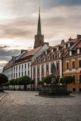 church, architecture, city, building, europe, tower, cathedral, old, town, landmark, sky, tourism, travel, religion, historic, view, square, ancient, history, house, street, cityscape, wroclaw,poland