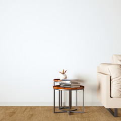 Realistic Interior Render with Wooden Floors, Cozy Sofa and Decorations