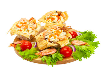 Dinner for two, tuna salad baskets with shrimp salad leaves