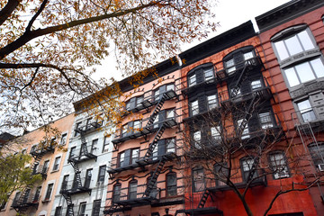 Winter cityscape with building architecture in Chelsea neighborhood, Manhattan, New York City, NY, USA