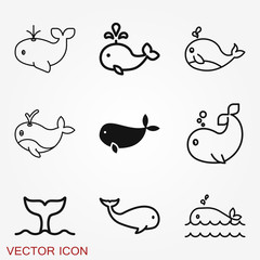 Whale vector icon. Underwater. Animal symbol isolated on background.