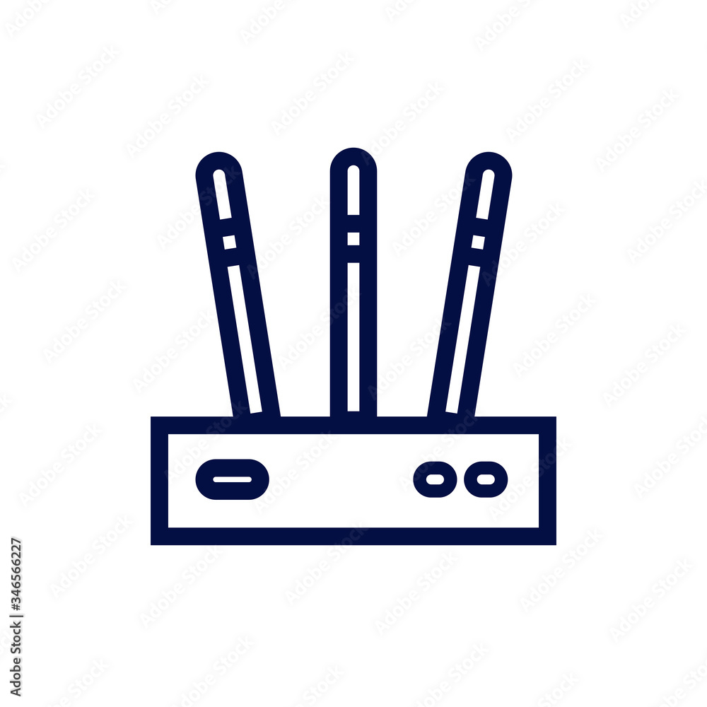 Poster Modem with two antenna icon. Thin linear modem with two antenna outline icon isolated on white background from hardware collection. Line vector sign, symbol for web and mobile