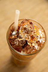 Iced cafe latte in glass 