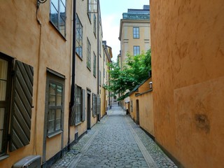 Stockholm, Sweden. August 21, 2017: Swedish street in the area of Gamla Stan Square in Stockholm.