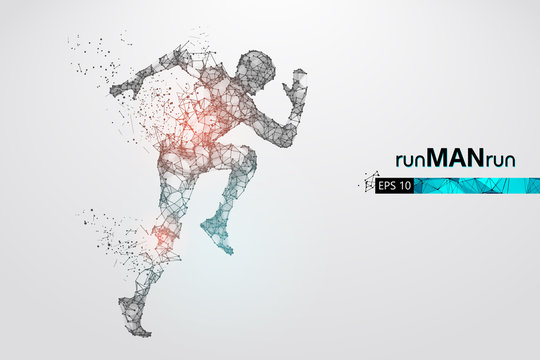 Abstract silhouette of a wireframe running athlete, man on the white background. Athlete runs sprint and marathon. Convenient organization of eps file. Vector illustration. Thanks for watching