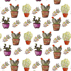 Summer pattern.Cacti in pots.Ornament .