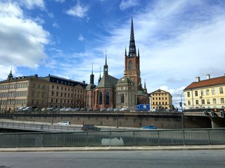 Naklejka premium Stockholm, Sweden. August 21, 2017: Knight's Island, the tomb of the kings of Sweden. Gothic Riddarholmen Church