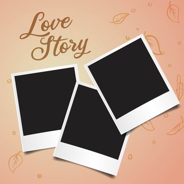 Realistic polaroid photo frame template. Love story