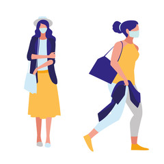 City women wearing face mask