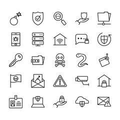 cloud storage and cyber security icon set, line style