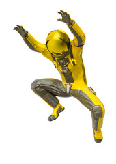astronaut explorer jumping in white background