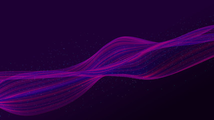 Abstract wave of sound particles. Equalizer for music. Signal transmission. 3d rendering.