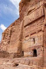 The Royal Tombs facade in the rock-cut sandstone in the ancient of Petra, Jordan